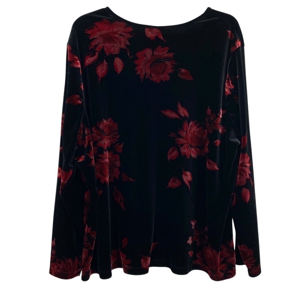 Lane Bryant Black Velvet Red Floral Y2K Babydoll Top Whimsigoth - Picture 2 of 8
